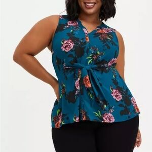 Torrid Teal Floral Sleeveless Blouse
